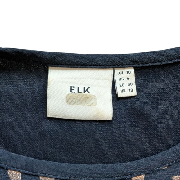 ELK Top NYE Glam Shiny Metallic Dance Floor Womens 6 Navy Blue Gold Boxy Fit - Picture 8 of 13